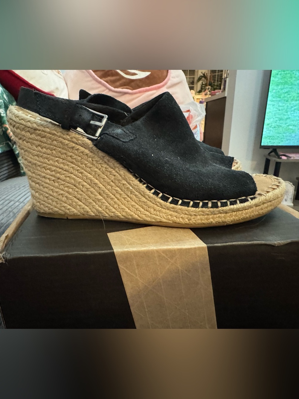 Toms Black Suede Open-Toe Espadrille Wedge Sandals - Women - Picture 2 of 5